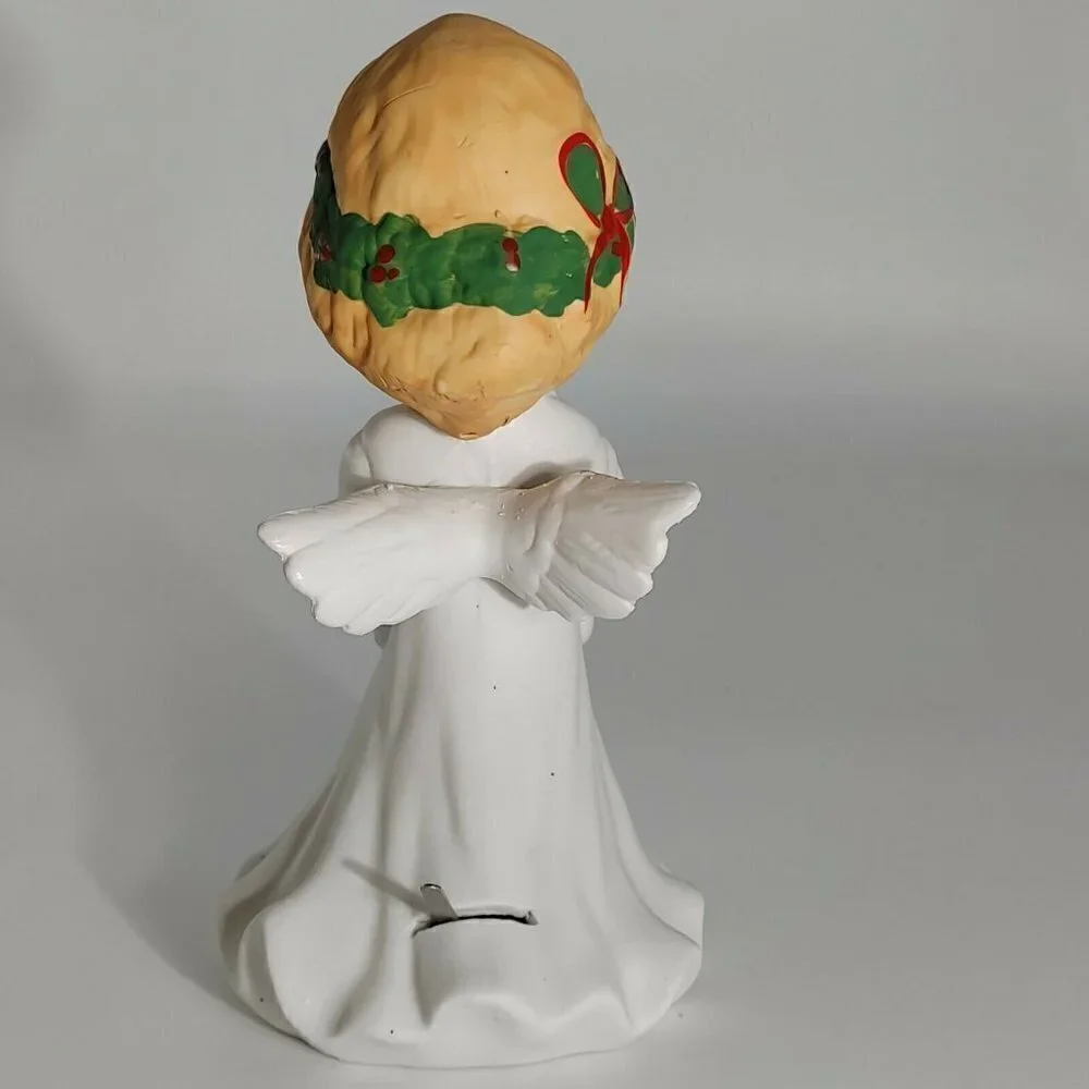 Vintage Christmas Guardian Musical White Angel Holiday Porcelain Figurine